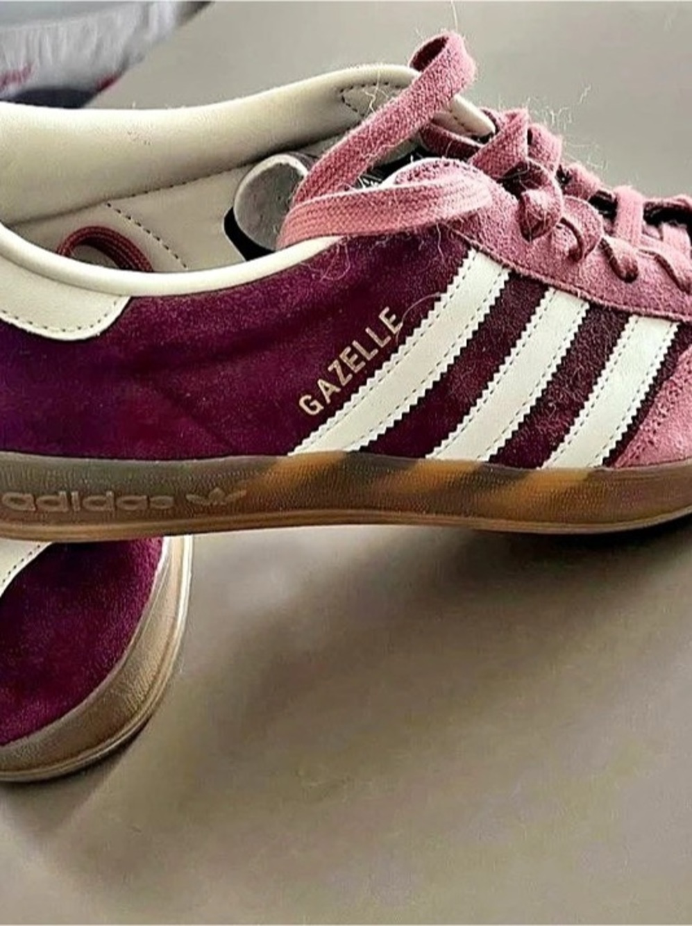 NEW Adidas Gazelle Maroon & White Striped Sneakers